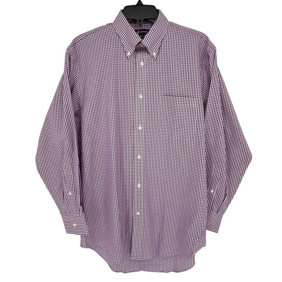 Land's End Men's No-Iron Pinpoint Oxford Dress Shirt LS Purple Check - Picture 1 of 6